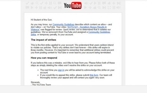 YouTube Censored Student of the Gun Radio Episode from Supposedly Violating “Community Guidelines”